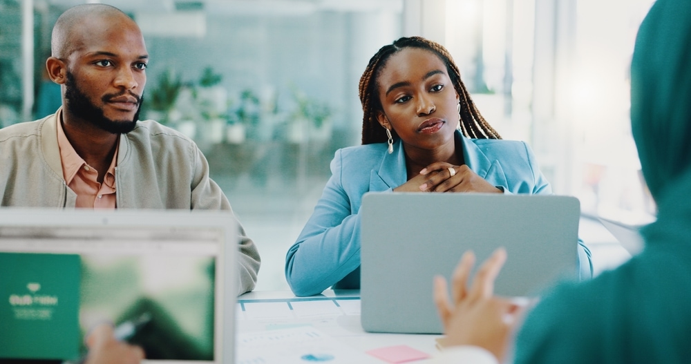 African American business people work with customer